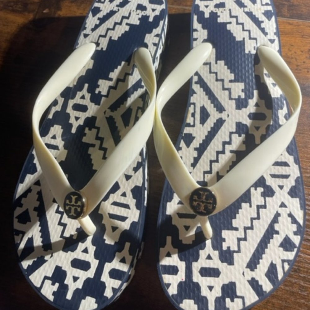 Tory Burch Wedge Flip Flops Size 10